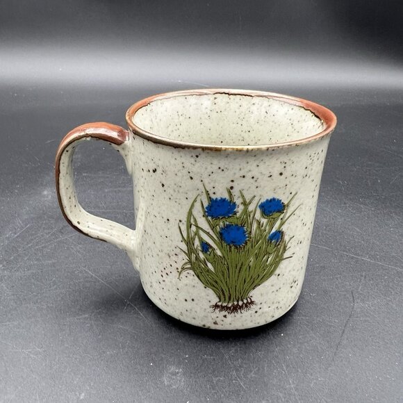 VTG Takahashi Otagiri Blue Wildflower Stoneware Coffee Mug Gray Brown Speckled - Picture 4 of 8